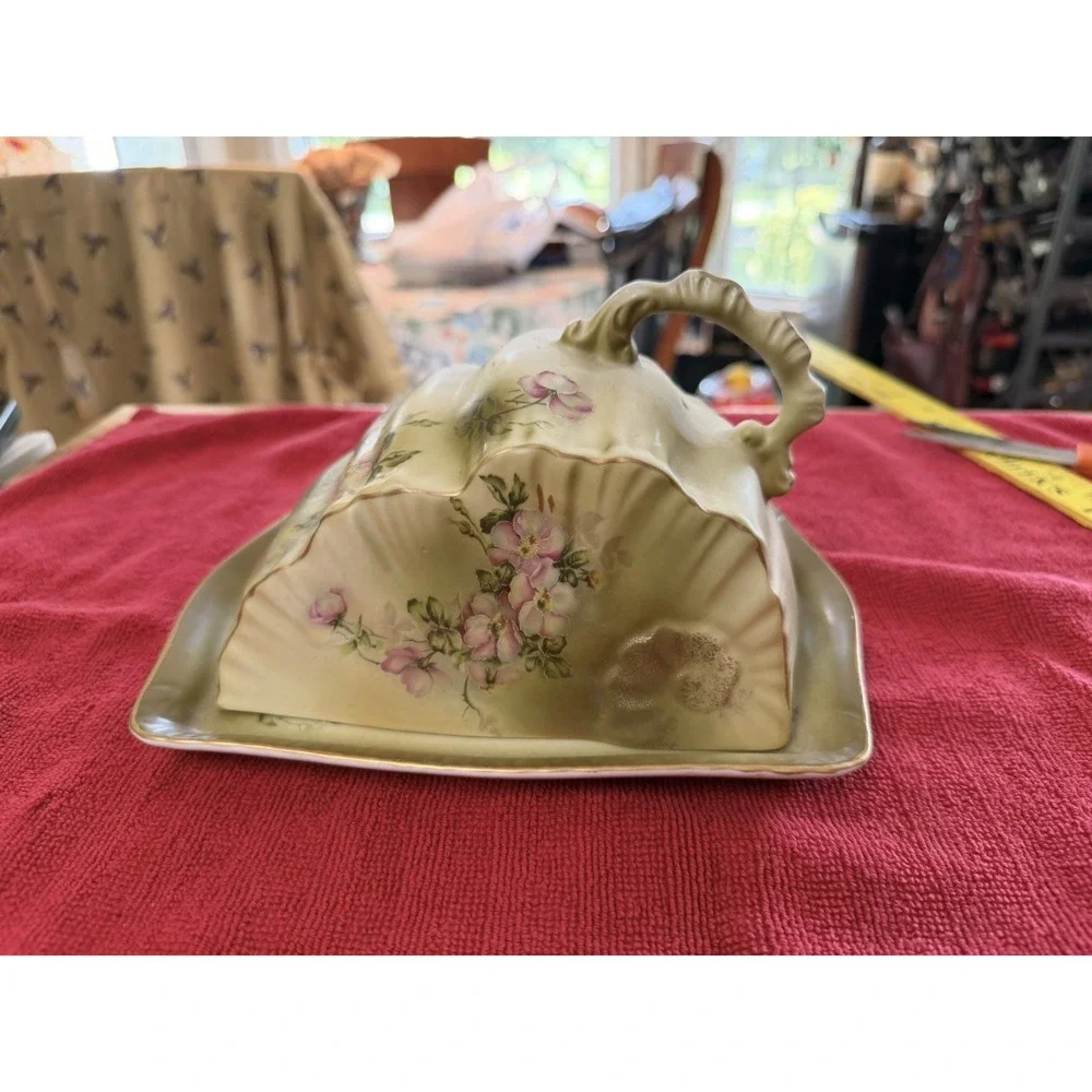 Antique Hand Painted Nippon Wild Rose Cheese Keeper, 1891-1921